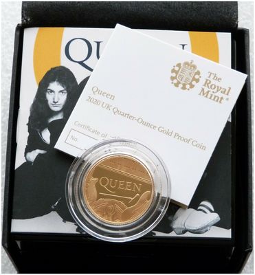 2020 Music Legends Queen £25 Gold Proof 1/4oz Coin Box Coa
