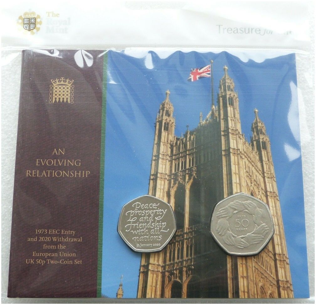 2020 - 1973 EEC Entry and Withdrawal from the EU Brexit 50p Fifty Pence 2 Coin Set Sealed 2020 - 1973 EEC Entry and Withdrawal from the EU Brexit 50p Fifty Pence 2 Coin Set Sealed