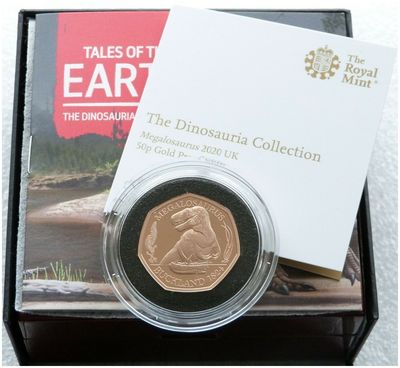 2020 Dinosauria Megalosaurus 50p Gold Proof Coin Box Coa