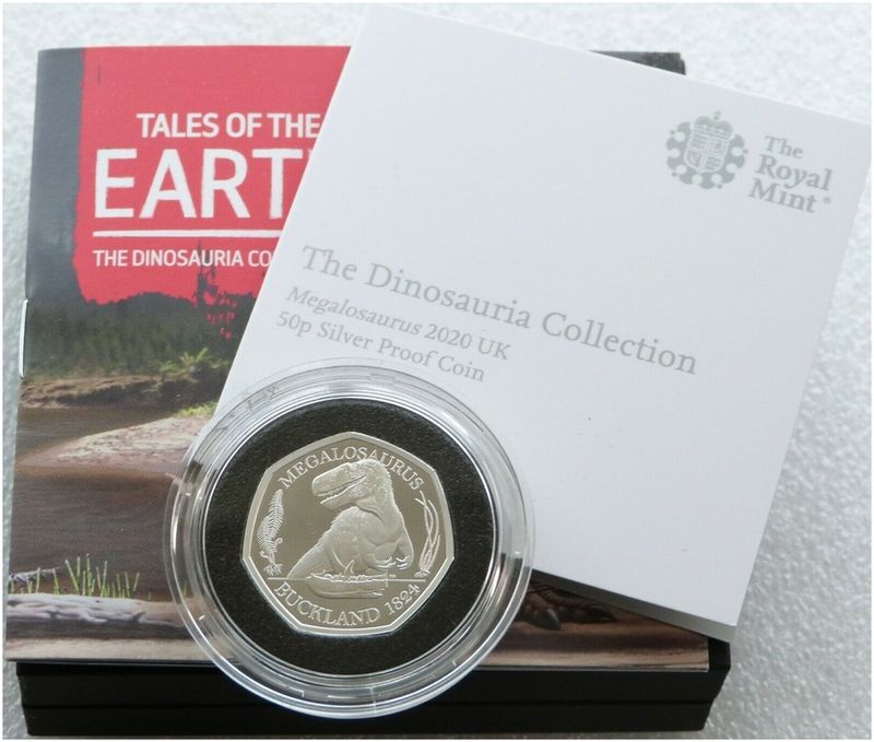 2020 Dinosauria Megalosaurus 50p Silver Proof Coin Box Coa