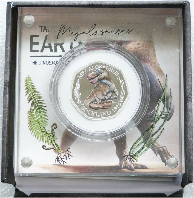 2020 Dinosauria Megalosaurus Colour 50p Silver Proof Coin Box Coa