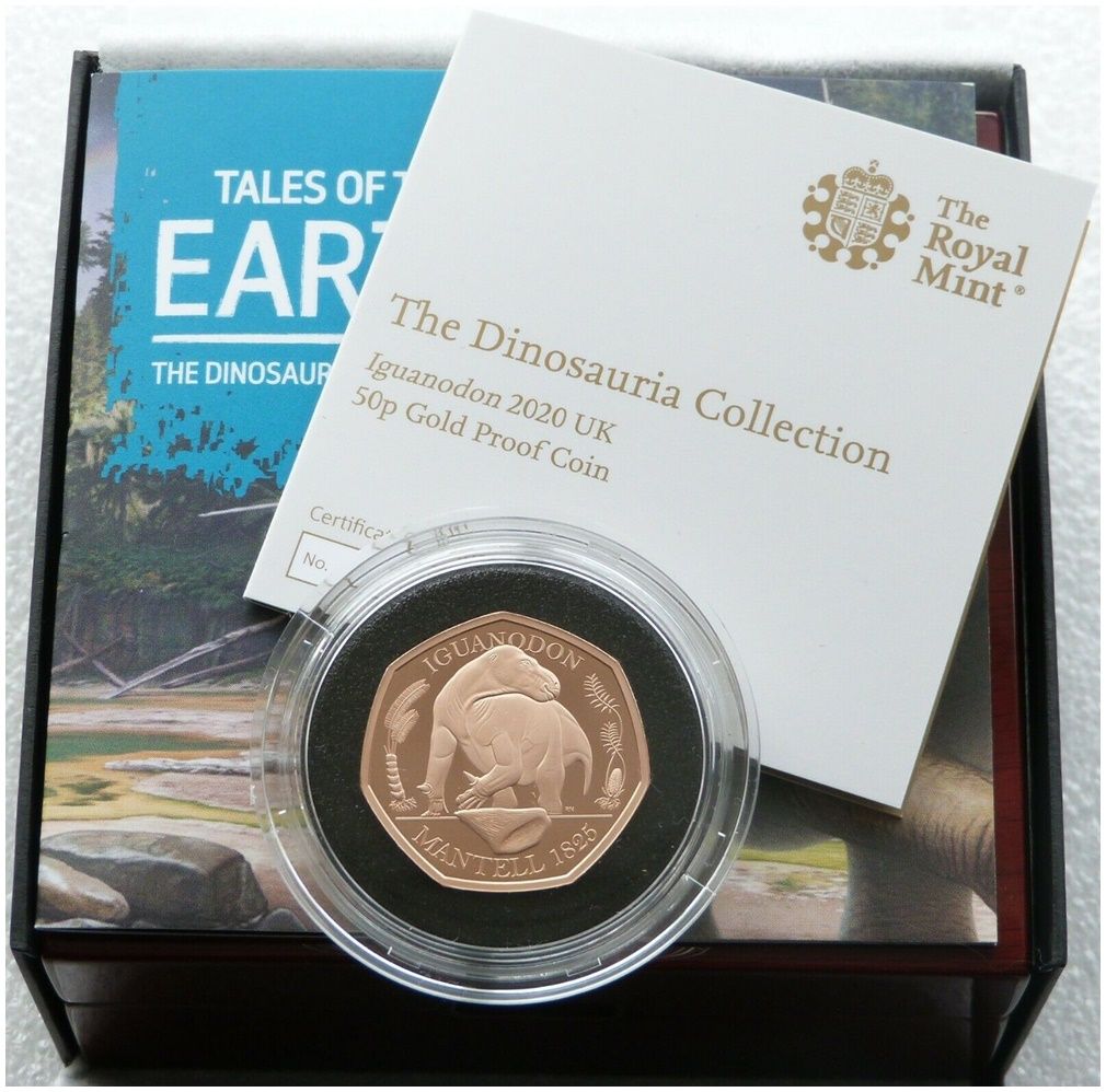 2020 Dinosauria Iguanodon 50p Gold Proof Coin Box Coa