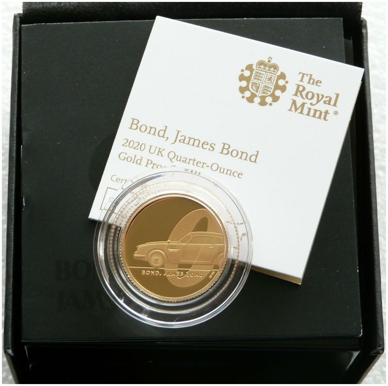 2020 Bond James Bond 007 £25 Gold Proof 1/4oz Coin Box Coa 2020 Bond James Bond 007 £25 Gold Proof 1/4oz Coin Box Coa