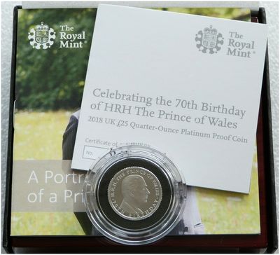 2018 Prince Charles of Wales £25 Platinum Proof 1/4oz Coin Box Coa 2018 Prince Charles of Wales £25 Platinum Proof 1/4oz Coin Box Coa