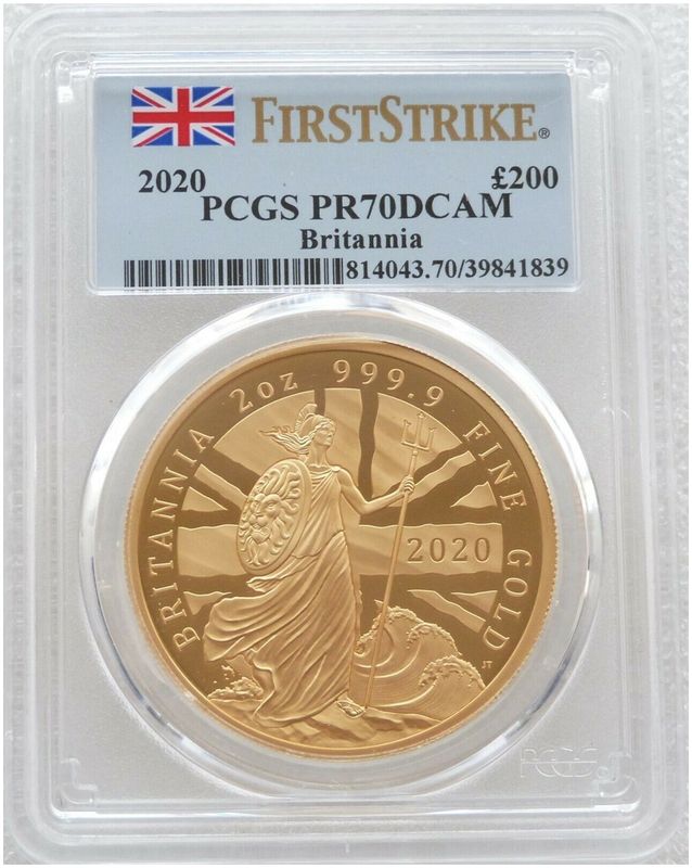 2020 Britannia £200 Gold Proof 2oz Coin PCGS PR70 DCAM First Strike - Pop 1