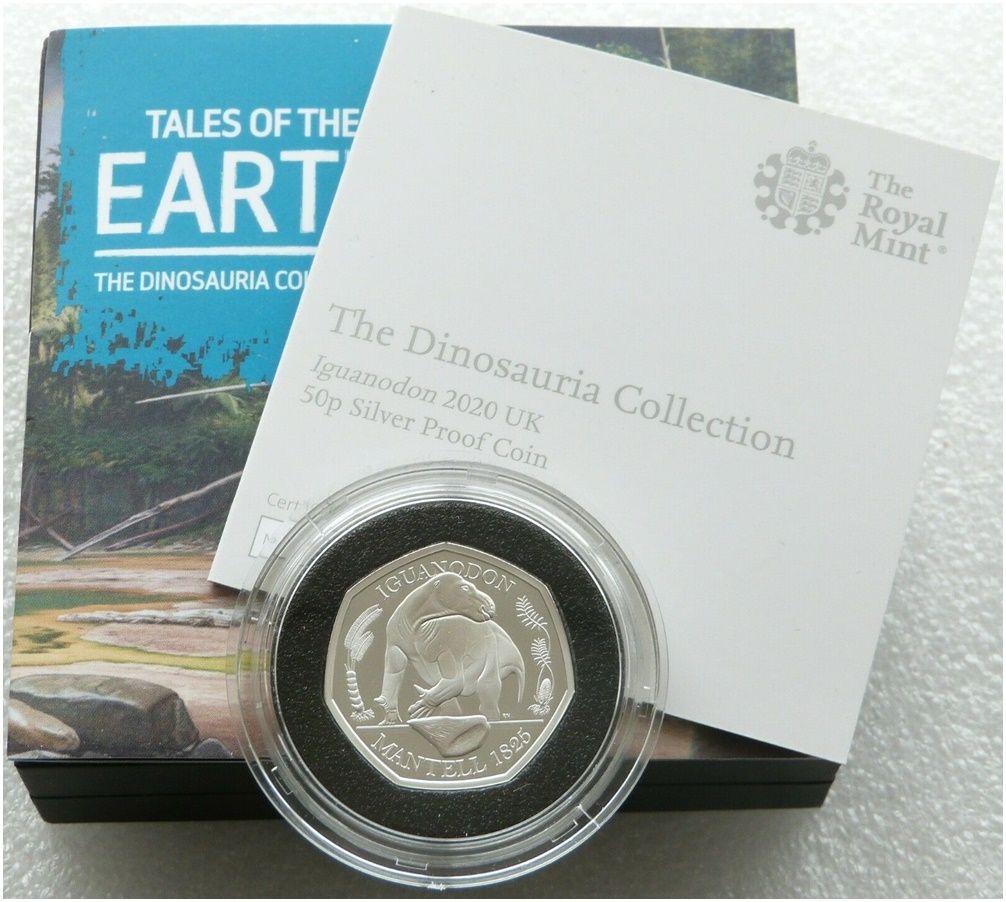 2020 Dinosauria Iguanodon 50p Silver Proof Coin Box Coa