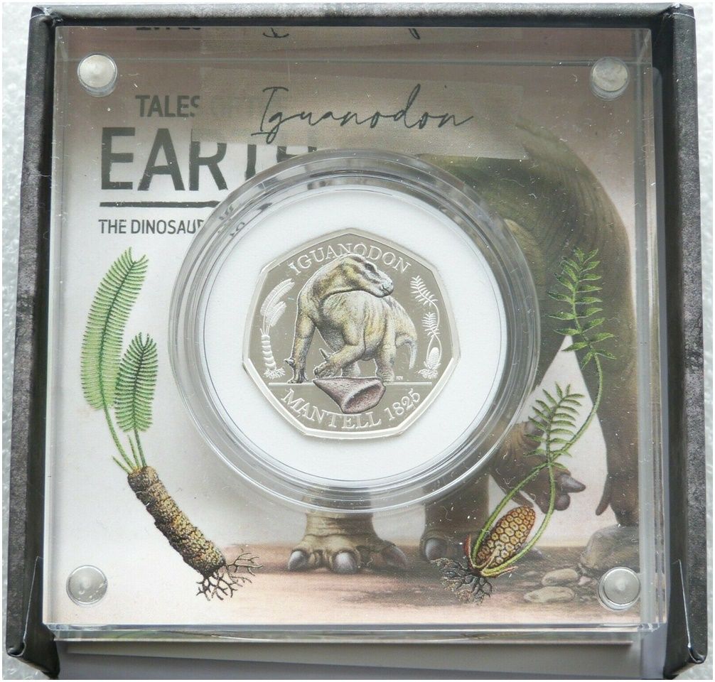 2020 Dinosauria Iguanodon Colour 50p Silver Proof Coin Box Coa