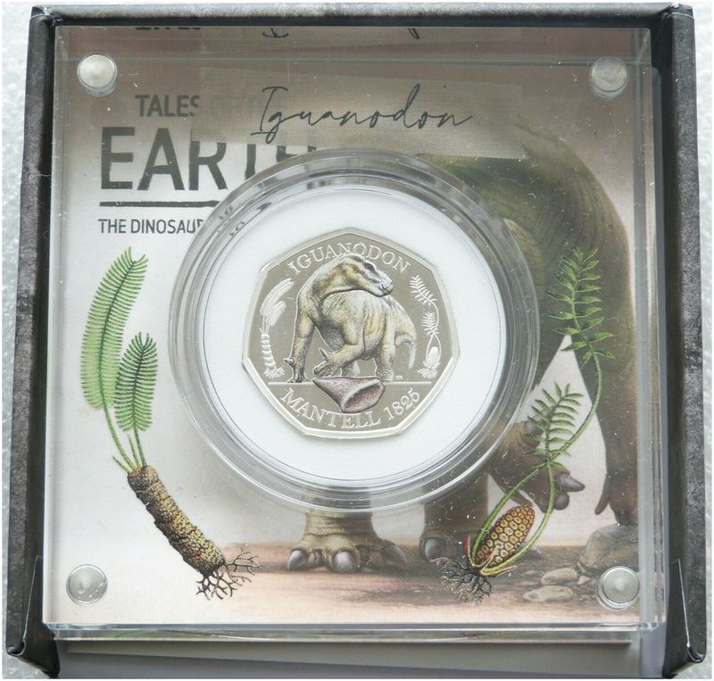2020 Dinosauria Iguanodon Colour 50p Silver Proof Coin Box Coa