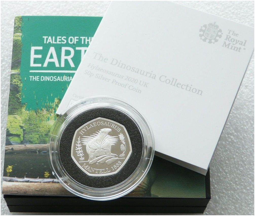 2020 Dinosauria Hylaeosaurus 50p Silver Proof Coin Box Coa