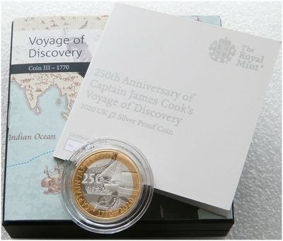 2020 Captain Cook £2 Silver Proof Coin Box Coa 2020 Captain Cook £2 Silver Proof Coin Box Coa