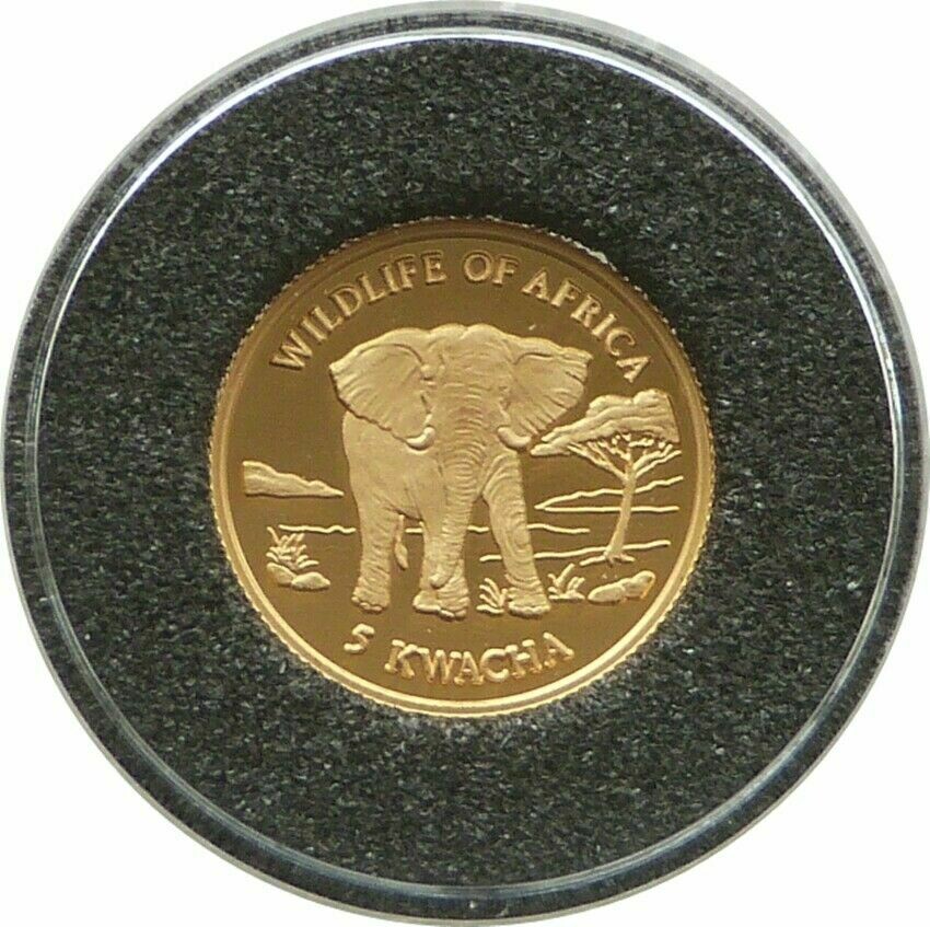 2000 Malawi Wildlife of Africa Elephant 5 Kwacha Gold Proof 1/25oz Coin 2000 Malawi Wildlife of Africa Elephant 5 Kwacha Gold Proof 1/25oz Coin