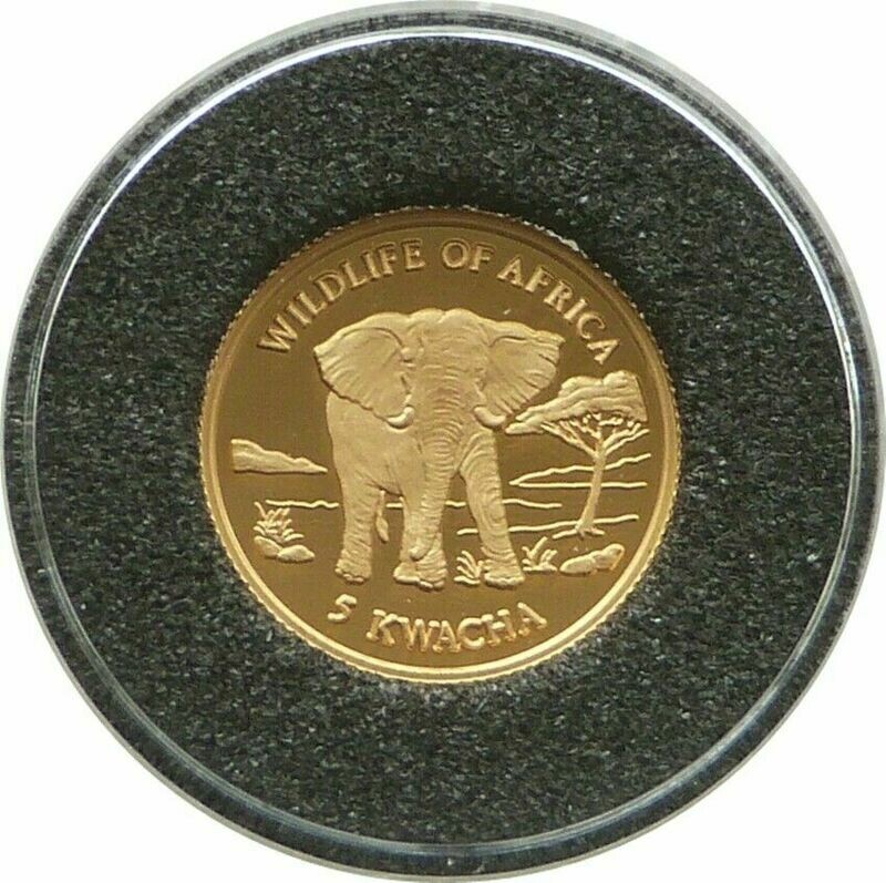 2000 Malawi Wildlife of Africa Elephant 5 Kwacha Gold Proof 1/25oz Coin 2000 Malawi Wildlife of Africa Elephant 5 Kwacha Gold Proof 1/25oz Coin