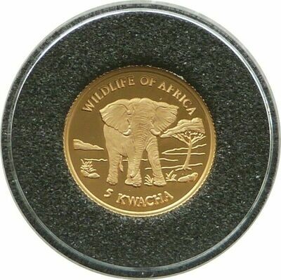 2000 Malawi Wildlife of Africa Elephant 5 Kwacha Gold Proof 1/25oz Coin 2000 Malawi Wildlife of Africa Elephant 5 Kwacha Gold Proof 1/25oz Coin