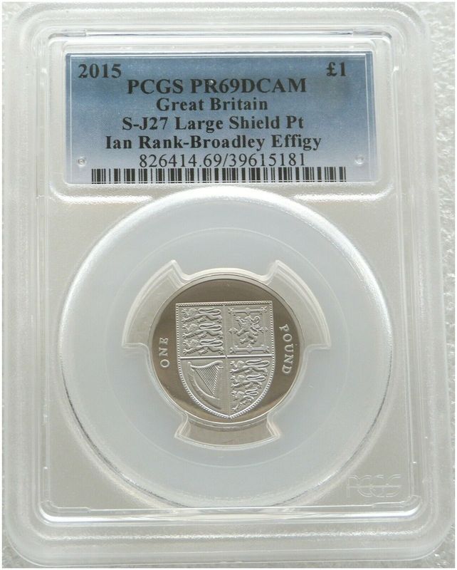 2015 Royal Shield of Arms £1 Platinum Proof Coin PCGS PR69 DCAM Fourth Portrait - Mintage of 10