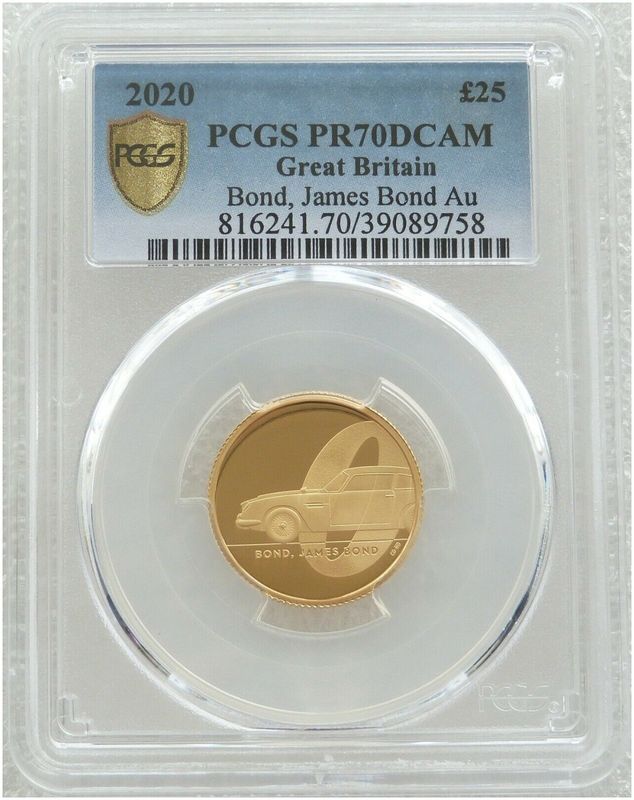 2020 James Bond 007 £25 Gold Proof 1/4oz Coin PCGS PR70 DCAM 2020 James Bond 007 £25 Gold Proof 1/4oz Coin PCGS PR70 DCAM