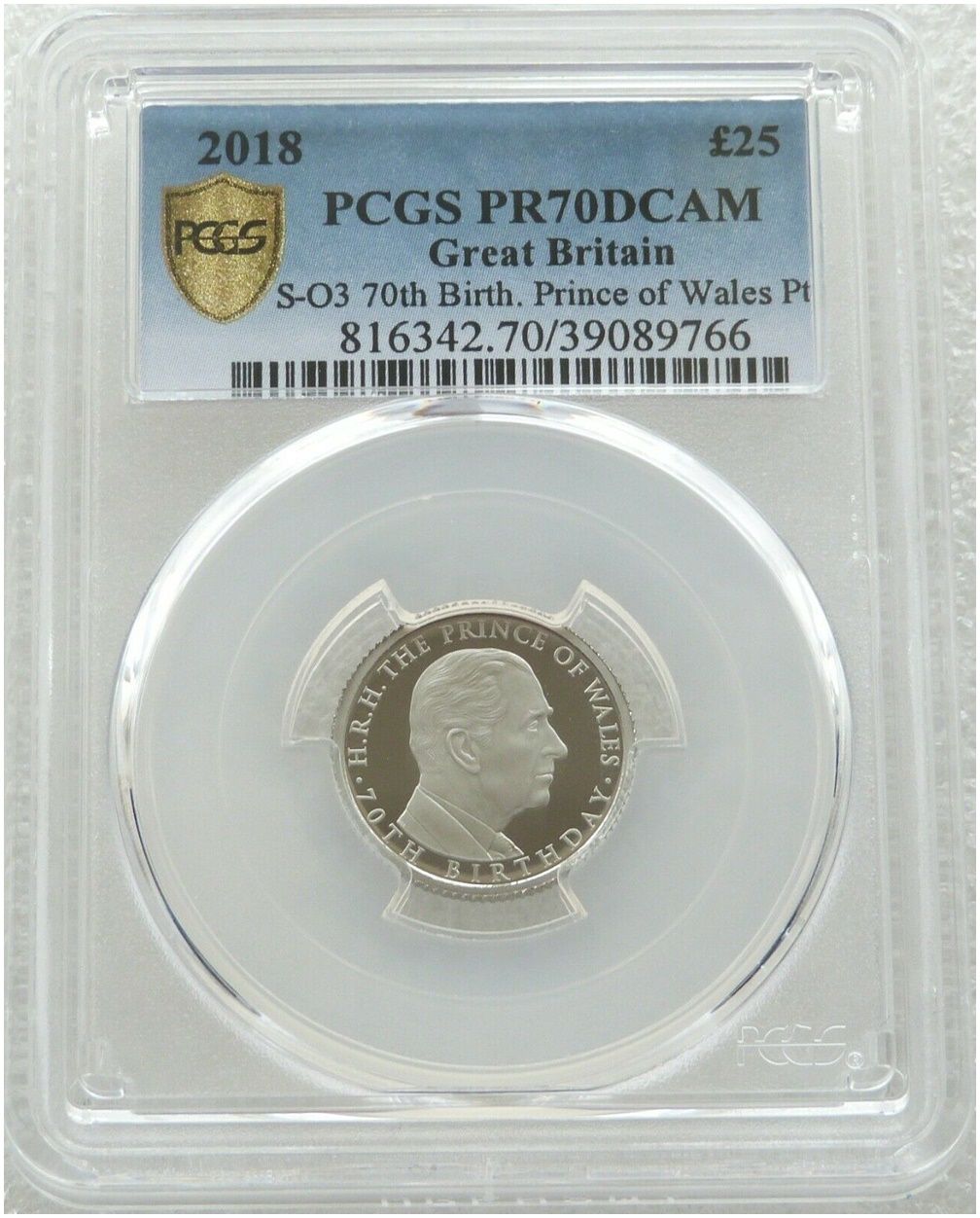 2018 Prince Charles of Wales £25 Platinum Proof 1/4oz Coin PCGS PR70 DCAM