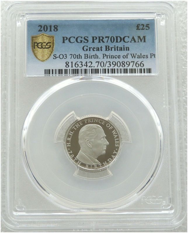 2018 Prince Charles of Wales £25 Platinum Proof 1/4oz Coin PCGS PR70 DCAM