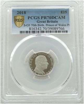 2018 Prince Charles of Wales £25 Platinum Proof 1/4oz Coin PCGS PR70 DCAM