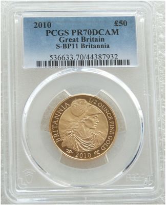2010 Britannia £50 Gold Proof 1/2oz Coin PCGS PR70 DCAM