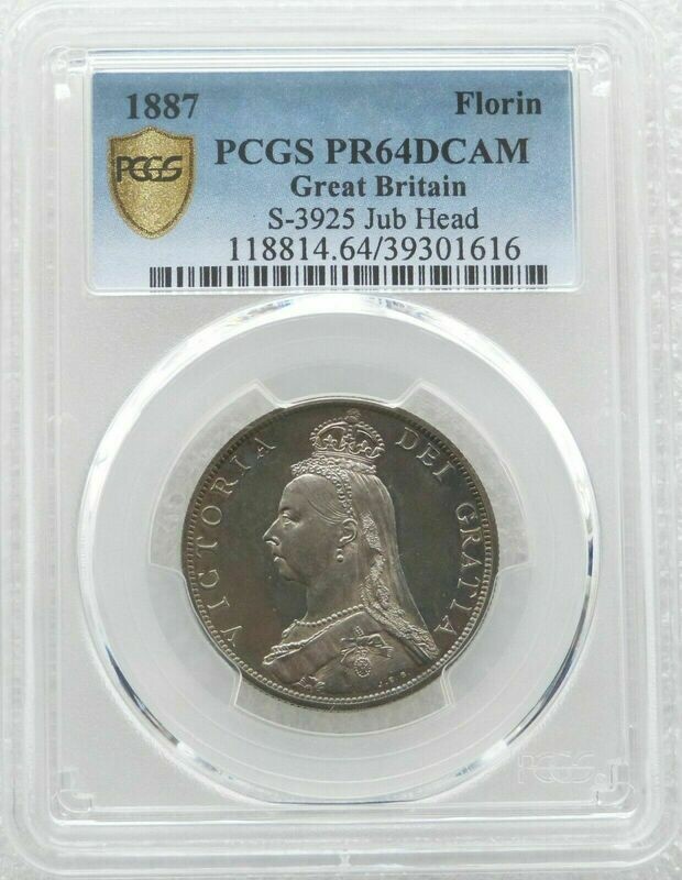 1887 Victoria Jubilee Head Florin Silver Proof Coin PCGS PR64 DCAM 1887 Victoria Jubilee Head Florin Silver Proof Coin PCGS PR64 DCAM