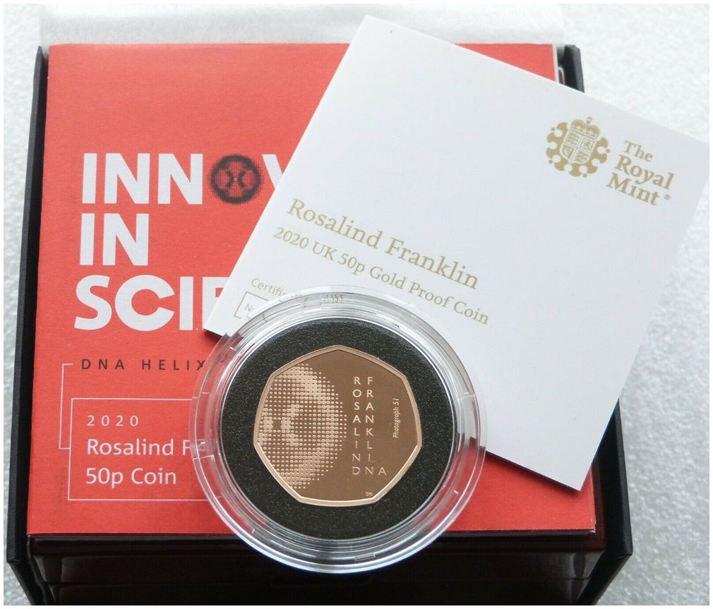 2020 Rosalind Franklin DNA 50p Gold Proof Coin Box Coa - Mintage 240