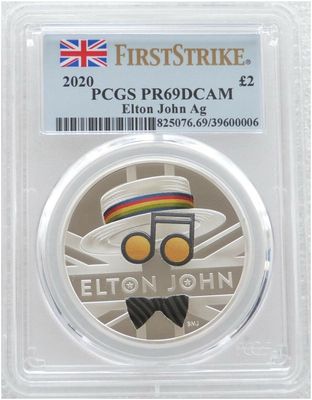 2020 Music Legends Elton John £2 Silver Proof 1oz Coin PCGS PR69 DCAM First Strike 2020 Music Legends Elton John £2 Silver Proof 1oz Coin PCGS PR69 DCAM First Strike