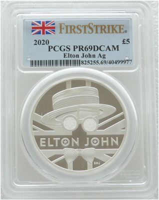 2020 Music Legends Elton John £5 Silver Proof 2oz Coin PCGS PR69 DCAM First Strike 2020 Music Legends Elton John £5 Silver Proof 2oz Coin PCGS PR69 DCAM First Strike