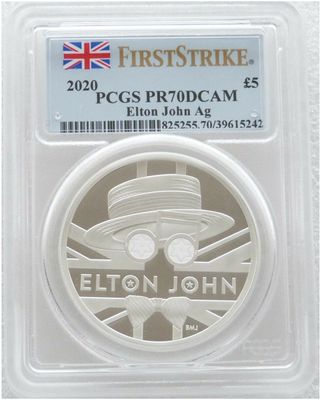 2020 Music Legends Elton John £5 Silver Proof 2oz Coin PCGS PR70 DCAM First Strike 2020 Music Legends Elton John £5 Silver Proof 2oz Coin PCGS PR70 DCAM First Strike