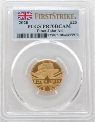 2020 Music Legends Elton John £25 Gold Proof 1/4oz Coin PCGS PR70 DCAM First Strike 2020 Music Legends Elton John £25 Gold Proof 1/4oz Coin PCGS PR70 DCAM First Strike