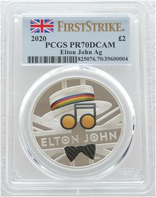 2020 Music Legends Elton John £2 Silver Proof 1oz Coin PCGS PR70 DCAM First Strike 2020 Music Legends Elton John £2 Silver Proof 1oz Coin PCGS PR70 DCAM First Strike