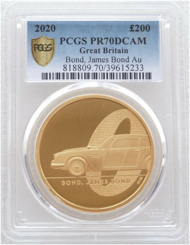2020 James Bond 007 £200 Gold Proof 2oz Coin PCGS PR70 DCAM 2020 James Bond 007 £200 Gold Proof 2oz Coin PCGS PR70 DCAM