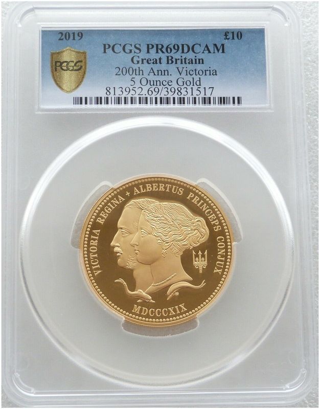 2019 William Wyon Birth of Queen Victoria £10 Gold Proof 5oz Coin PCGS PR69 DCAM 2019 William Wyon Birth of Queen Victoria £10 Gold Proof 5oz Coin PCGS PR69 DCAM