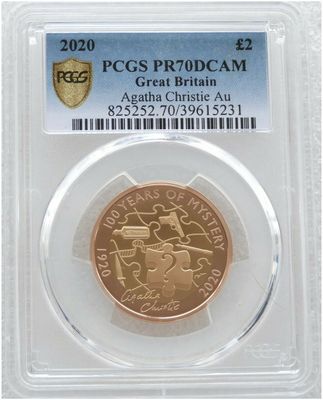 2020 Agatha Christie £2 Gold Proof Coin PCGS PR70 DCAM 2020 Agatha Christie £2 Gold Proof Coin PCGS PR70 DCAM