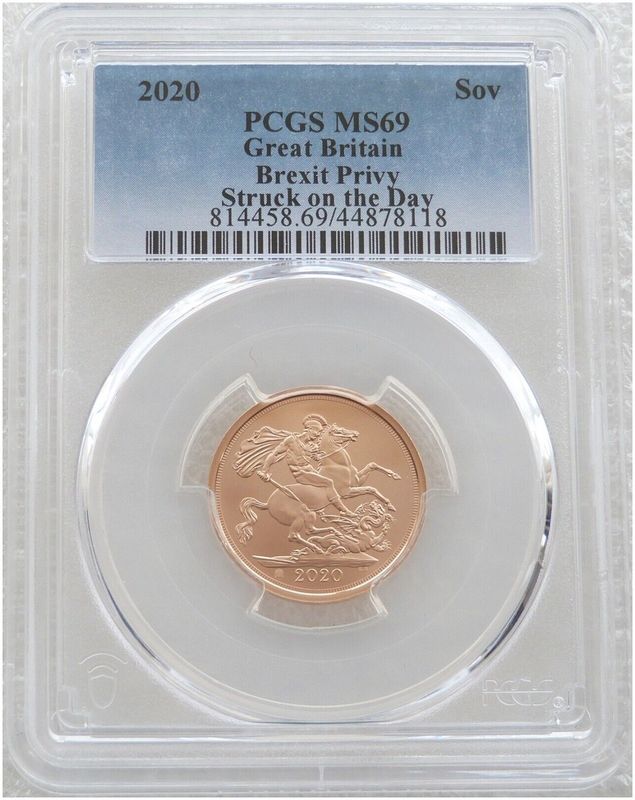 2020 Struck on the Day Withdrawal from the EU Brexit Full Sovereign Gold Matte Coin PCGS MS69 2020 Struck on the Day Withdrawal from the EU Brexit Full Sovereign Gold Matte Coin PCGS MS69