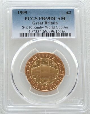 1999 Rugby World Cup £2 Gold Proof Coin PCGS PR69 DCAM