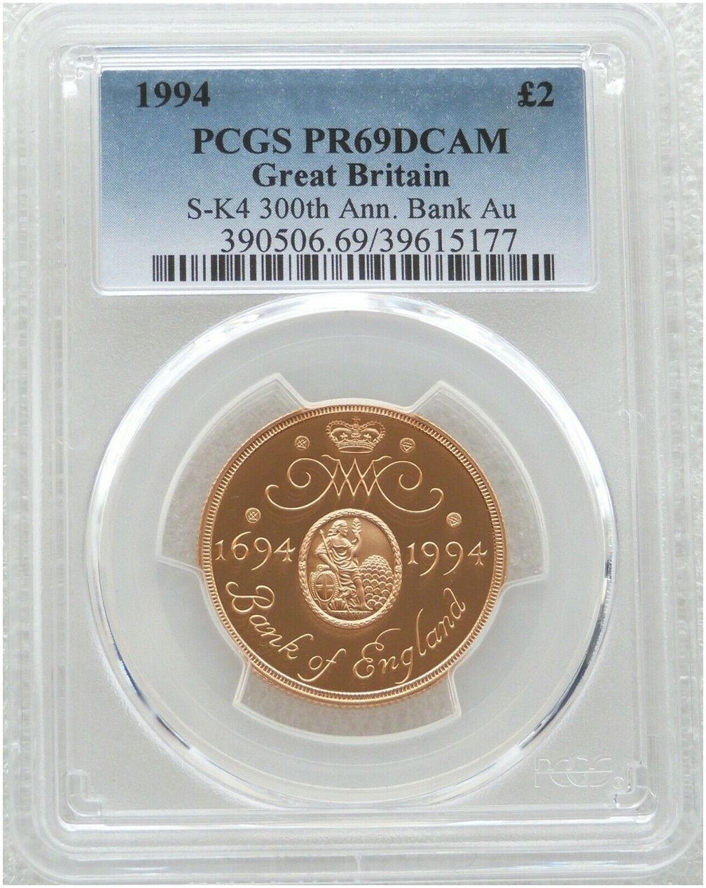 1994 Bank of England £2 Gold Proof Coin PCGS PR69 DCAM