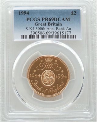 1994 Bank of England £2 Gold Proof Coin PCGS PR69 DCAM 1994 Bank of England £2 Gold Proof Coin PCGS PR69 DCAM