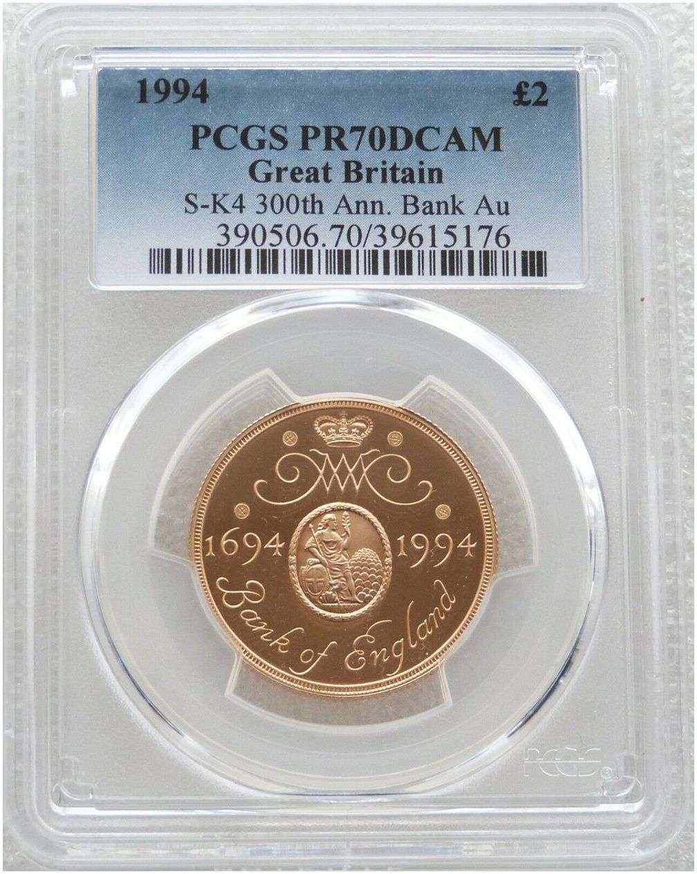 1994 Bank of England £2 Gold Proof Coin PCGS PR70 DCAM