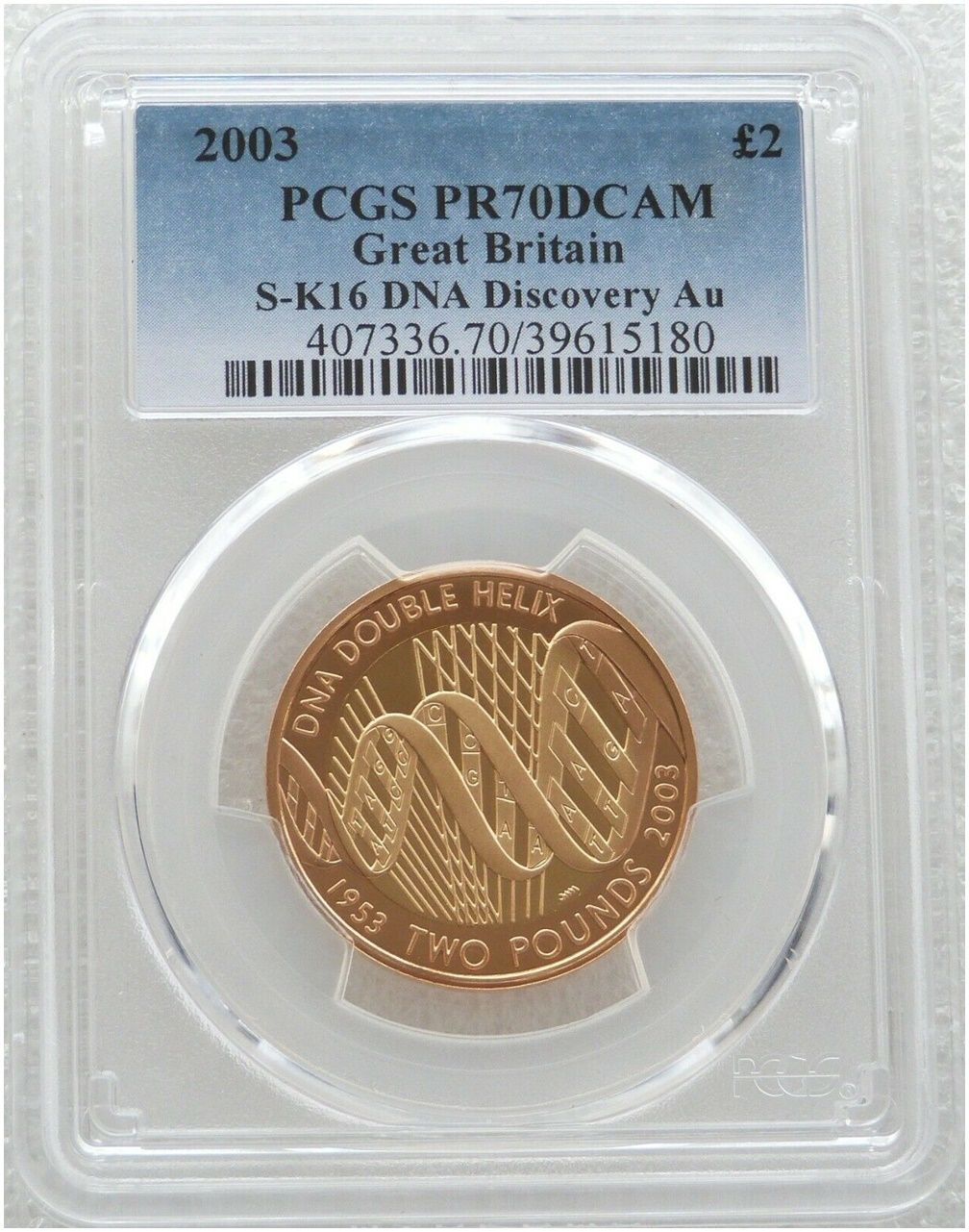 2003 DNA Double Helix £2 Gold Proof Coin PCGS PR70 DCAM 2003 DNA Double Helix £2 Gold Proof Coin PCGS PR70 DCAM