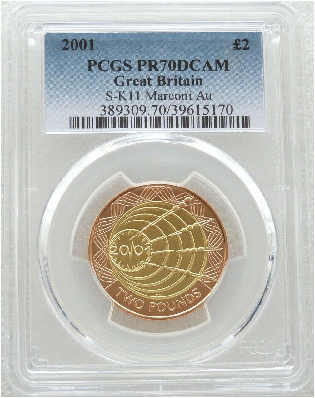 2001 Marconi £2 Gold Proof Coin PCGS PR70 DCAM 2001 Marconi £2 Gold Proof Coin PCGS PR70 DCAM