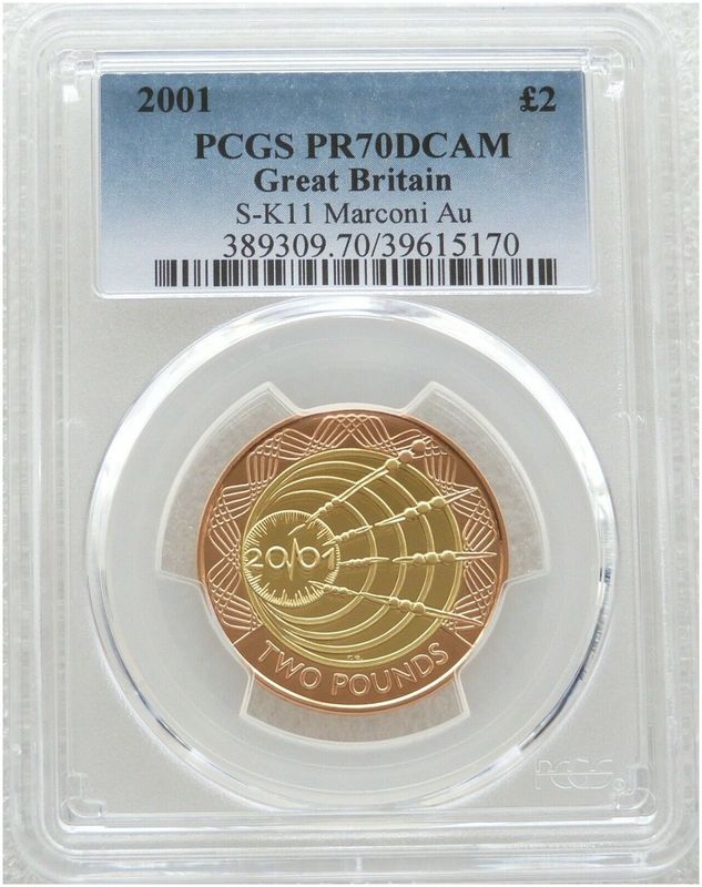 2001 Marconi £2 Gold Proof Coin PCGS PR70 DCAM 2001 Marconi £2 Gold Proof Coin PCGS PR70 DCAM