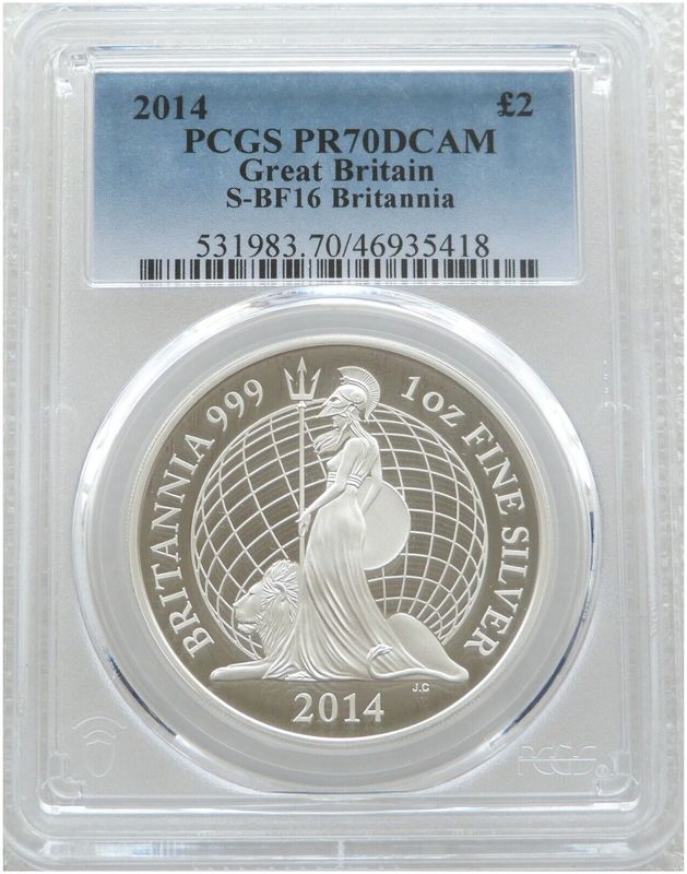 2014 Britannia £2 Silver Proof 1oz Coin PCGS PR70 DCAM 2014 Britannia £2 Silver Proof 1oz Coin PCGS PR70 DCAM