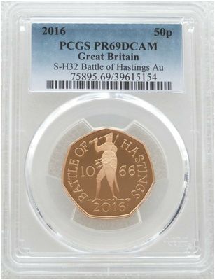 2016 Battle of Hastings 50p Gold Proof Coin PCGS PR69 DCAM 2016 Battle of Hastings 50p Gold Proof Coin PCGS PR69 DCAM