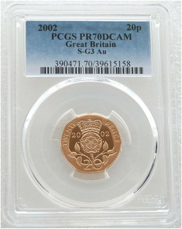 2002 Golden Jubilee Crowned Tudor Rose 20p Gold Proof Coin PCGS PR70 DCAM 2002 Golden Jubilee Crowned Tudor Rose 20p Gold Proof Coin PCGS PR70 DCAM