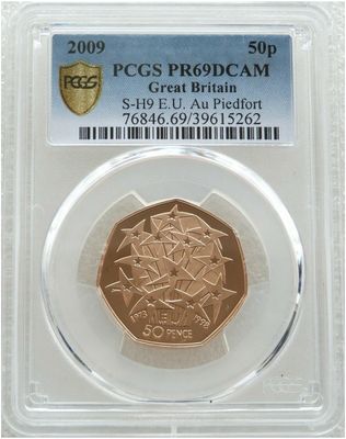 2009 EEC Membership Piedfort 50p Gold Proof Coin PCGS PR69 DCAM - Mintage 40 2009 EEC Membership Piedfort 50p Gold Proof Coin PCGS PR69 DCAM - Mintage 40
