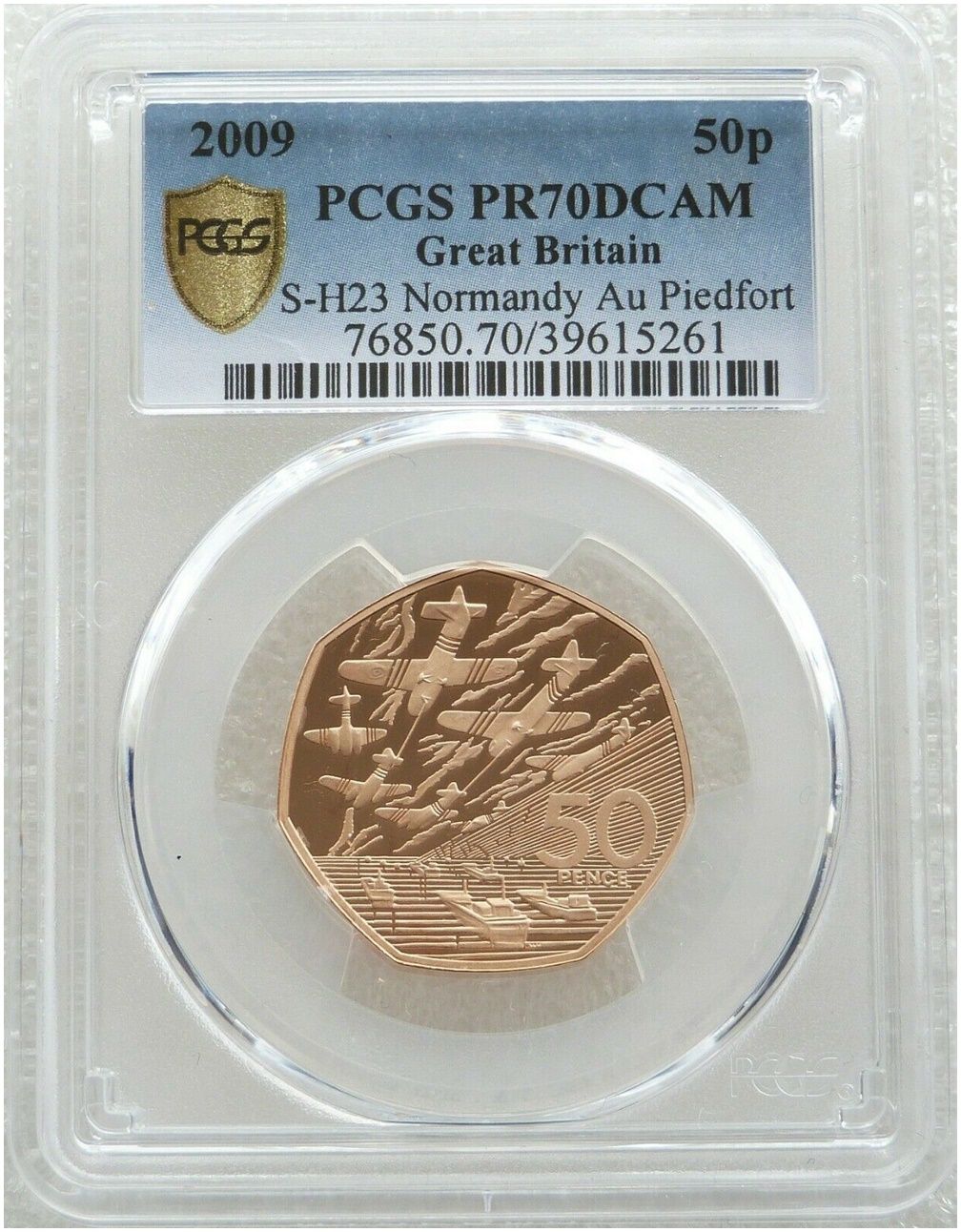 2009 D-Day Landings Piedfort 50p Gold Proof Coin PCGS PR70 DCAM - Mintage 40 2009 D-Day Landings Piedfort 50p Gold Proof Coin PCGS PR70 DCAM - Mintage 40