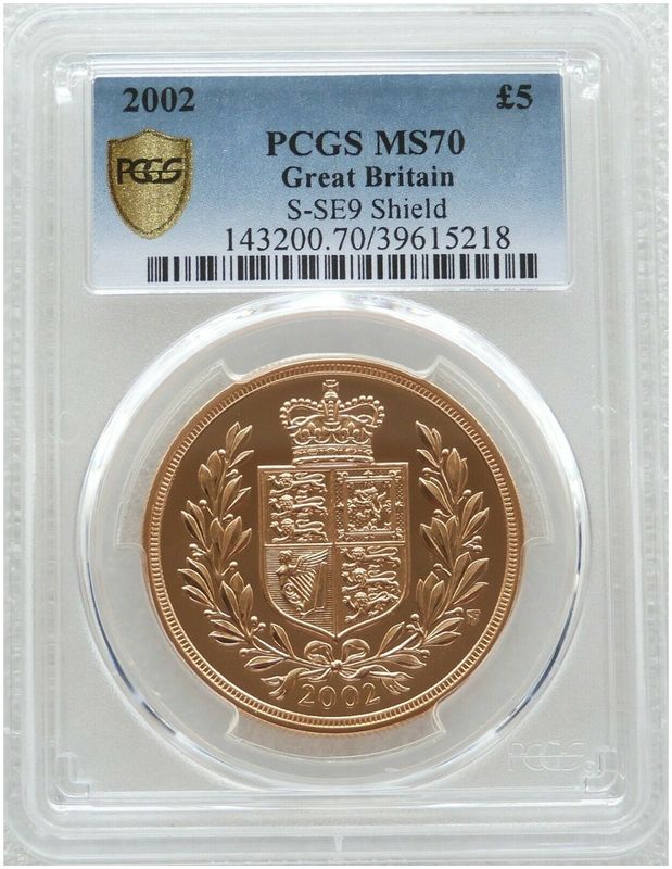 2002 Golden Jubilee £5 Five Pound Sovereign Gold Coin PCGS MS70
