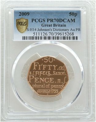 2009 Dictionary Piedfort 50p Gold Proof Coin PCGS PR70 DCAM - Mintage 40 2009 Dictionary Piedfort 50p Gold Proof Coin PCGS PR70 DCAM - Mintage 40