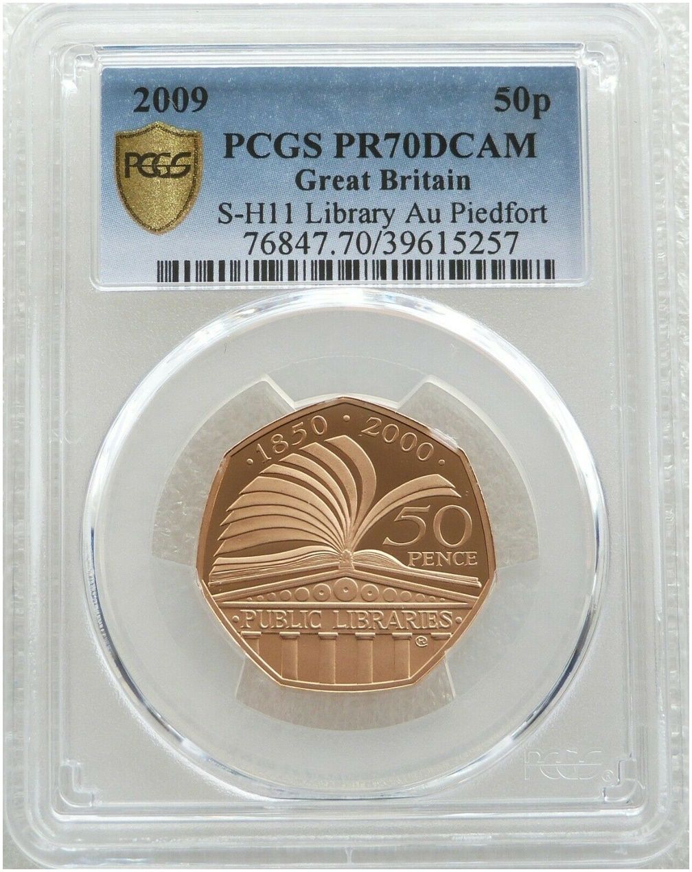 2009 Public Library Piedfort 50p Gold Proof Coin PCGS PR70 DCAM - Mintage 40 2009 Public Library Piedfort 50p Gold Proof Coin PCGS PR70 DCAM - Mintage 40