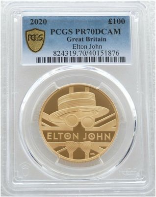 2020 Music Legends Elton John £100 Gold Proof 1oz Coin PCGS PR70 DCAM 2020 Music Legends Elton John £100 Gold Proof 1oz Coin PCGS PR70 DCAM